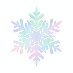 Shimmering snowflake displays iridescent pastel colors, evoking joyful winter holiday feeling. Magical gradient shifts across delicate crystal arms, creating festive atmosphere. Wonderful image