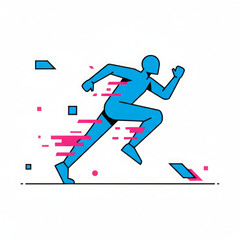 Blue runner sprints with powerful motion and dynamic energy. Athlete graphic illustration demonstrates impressive speed and rapid achievement, representing determination, progress, and pursuit