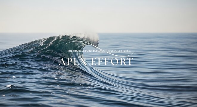 A wave cresting over the ocean with apex and effort text