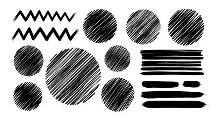 Abstract Black Brush Strokes and Scribble Elements on White Background Illustrating Artistic Expression for Graphic Design Projects & Modern Branding, Perfect for Digital Art, Marketing Materials & Cr