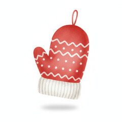 Cheerful red mitten, adorned with festive white patterns and striped cuff, evokes cozy warmth of winter holiday season. delightful illustration brings pure joy to viewers