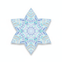 Elegant geometric snowflake design showcasing intricate mosaic patterns and cool blue tones. Delicate ice crystal form evokes tranquility and winter wonder. Artistic illustration, perfect