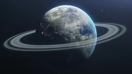 Terrestrial world encircled by prominent icy rings against deep space backdrop - Powered by Adobe