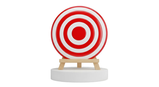 Red and White Target on Wooden Easel and White Pedestal