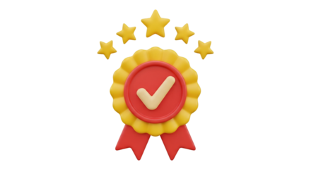 Red and Yellow Ribbon Award with Check Mark medal rosette