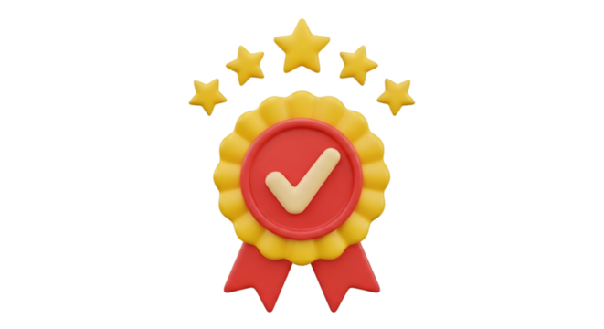 Red and Yellow Ribbon Award with Check Mark medal rosette