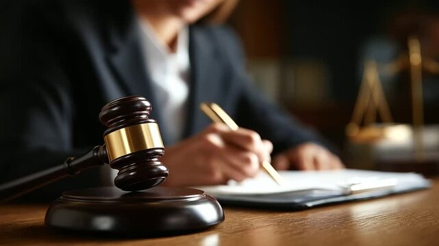 Close up of gavel and legal documents no faces visible court proceedings legal judgment judicial decision law enforcement attorney work legal system courtroom justice desk