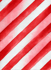 Red and white diagonal watercolor candy cane stripes texture background 