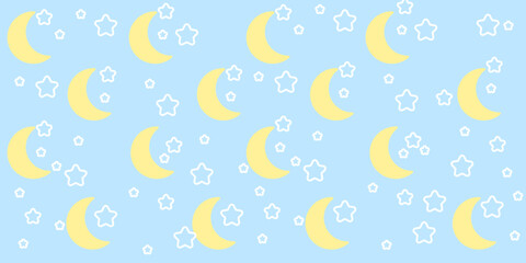seamless pattern for baby with yellow moon and white star ornament