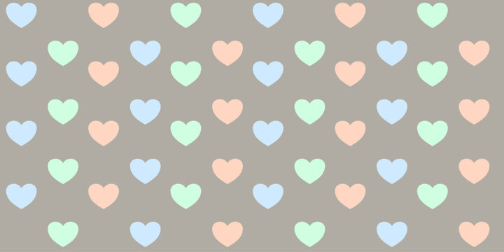seamless polka dots love pattern for baby with color pastel sof peach, baby blue, mint and warn gray background