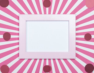 Pink frame on a pink and white striped background with brown polka dots.