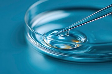 Close-Up of Pipette Dropping Liquid into Glass Petri Dish