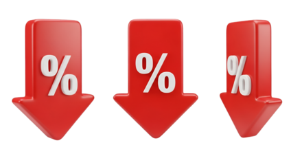 Red Downward Arrows With Percentage Symbols Keywords: arrow, down, percentage, percent, symbol