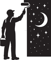 Painter painting a doorway to space silhouette vector