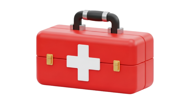 Red 3D First Aid Kit with White Cross medical emergency