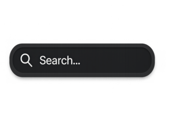 Search bar with magnifying glass icon and search... Text, online browsing and user interface element, transparent background
