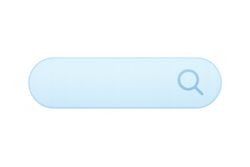 Light blue search bar element on transparent background, displaying a magnifying glass icon for finding online information