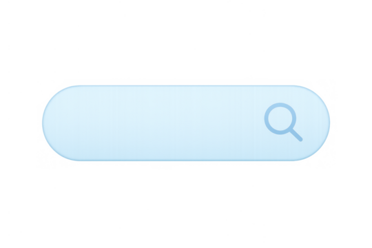 Light blue search bar element on transparent background, displaying a magnifying glass icon for finding online information