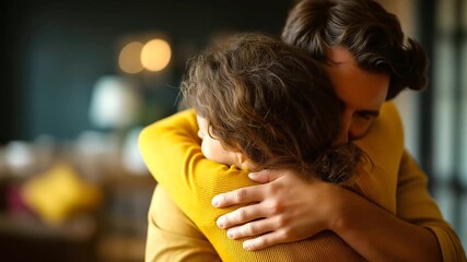 Daughter embracing father from behind faces not clearly visible family conflict resolution father daughter relationship generational gap emotional support family counseling