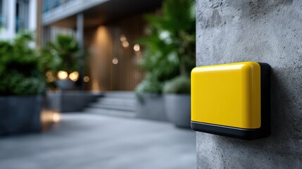 Yellow Box: Modern Intercom System | Security Device Stock Photo, Communication