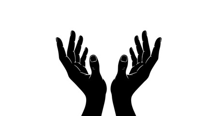 Hands Cupping Golden Heart Shape in Silhouette Against White Backdrop: Holding Love Symbol, Representing Hope, Charity, and Kindness for Valentine's Day, Wedding, and Romance Projects with Elegant Sty