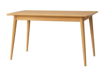 Wooden dining table with clean design, brown wood texture for home interior rendering on transparent background