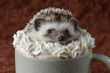 hedgehog curled up inside the bucket