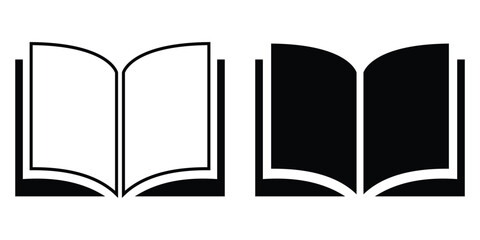 Book Icon Vector Set – Open and Closed Book Logo, Line Style Illustration on Transparent Background