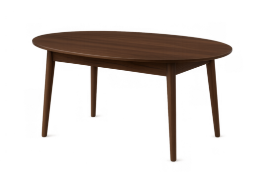 Wooden oval dining table with mid-century modern design, creating a versatile furniture piece, isolated on transparent background