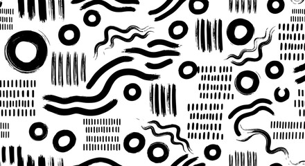Obraz premium Abstract Brushstroke Pattern Design, Hand-Painted Black Ink Splatter on Cream Background for Modern Art Projects, Surface Designs, and Creative Packaging. Textile Backdrop, Graphic Elements, Stylish T