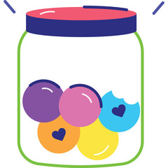 Jar Containing Round Fruity Candies With Heart Shapes In A Transparent Background