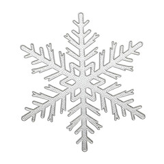 Close up of a shiny silver snowflake decoration isolated on transparent background