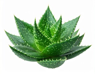 Aloe vera plant succulent with spiky leaves for natural remedies and skincare products isolated on white 
