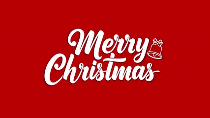 Merry Christmas Animated text. White handwritten on Red Background alpha channel. Xmas Greeting Title for event, celebration, Social Media, Blog and Party Invitation.
