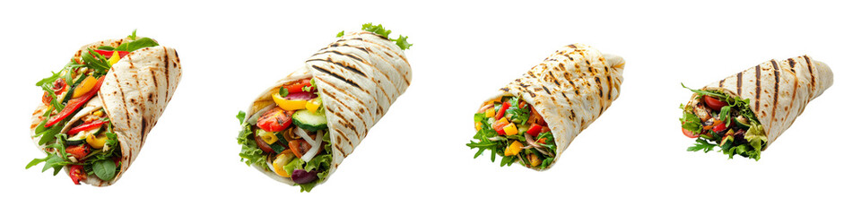 Assortment of Vegetable Filled Grilled Wraps on a for Marketing