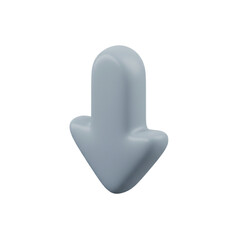 A stylized 3D rendering of a down arrow icon, symbolizing direction, decline, or a downward trend, presented in a clean, minimalist aesthetic on a white background
