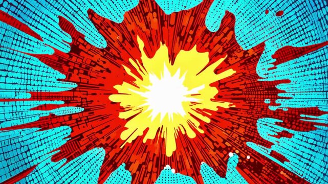 Red Comic Explosion Pop Art Background. Abstract superhero halftone action loop for video edits.