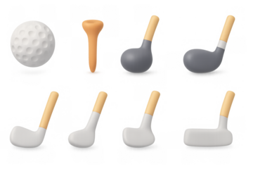 3d golf set with clubs, tees, and ball on transparent background