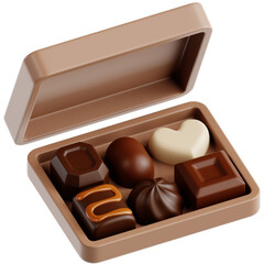 A delightful assortment of chocolate bonbons in a gift box, presented as a stylized 3D icon
