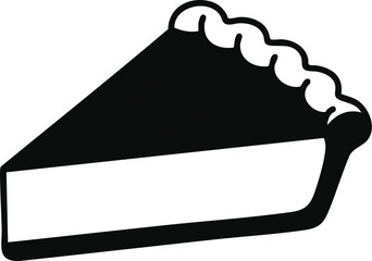 A simple black and white graphic illustration of a single slice of pie with a fluted crust.
