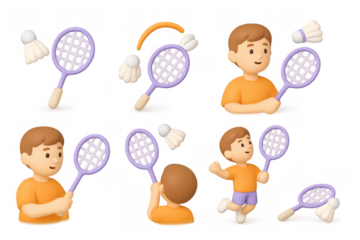 3d cartoon character playing badminton with racket and shuttlecock