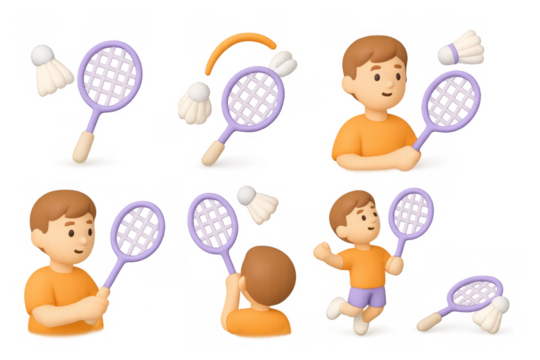 3d cartoon character playing badminton with racket and shuttlecock - Powered by Adobe