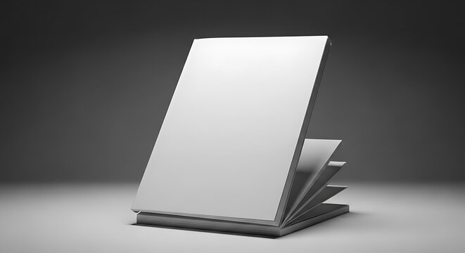 Blank white book or notebook standing upright, with fanned pages, ready for custom design or branding mockup on a dark background