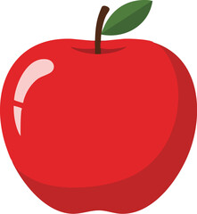 A vibrant red apple with a brown stem and a green leaf, depicted in a simple graphic style.