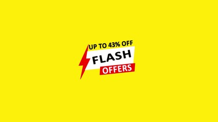 Flash Offers Up To 43 Percent Off Sale Banner discount 4k animation video on yellow background 