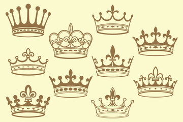 Gold crowns seamless pattern. featuring ornate royal tiaras and vintage monarch symbols, creating an elegant luxury background ideal for decorative vector wallpaper and classic regal designs.