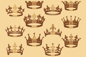 Luxury gold crown pattern. with detailed filigree king, queen, and princess tiaras arranged in a seamless royal background perfect for elegant wallpaper, wrapping paper, or decorative graphics.