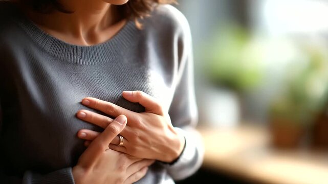 Woman's hands on bloated stomach area face not shown digestive discomfort bloating issues IBS symptoms food intolerance gastrointestinal problems abdominal distension