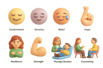 3d emotions and therapy icons for mental health awareness