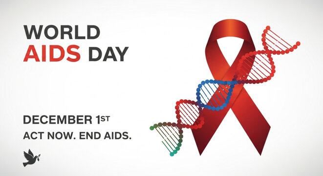 World aids day awareness graphic with red ribbon and dna strand